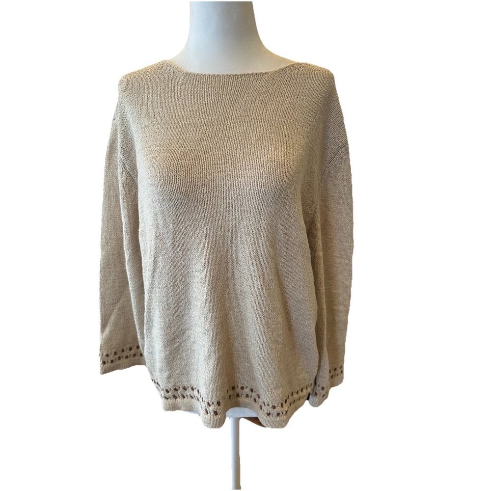 Coldwater Creek Women's Knit Beige Lightweight Blouse With Bead Detail Size L